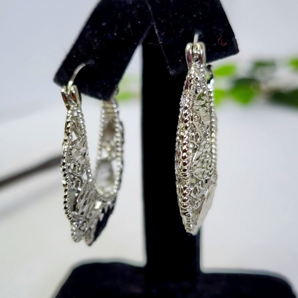 Silver Basket Style Hoop Earrings New - Picture 4 of 8